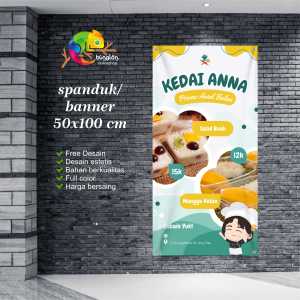 Cetak Spanduk Banner Kuning dan Hijau Illustratif Modern Banner Promo Menu Makanan
