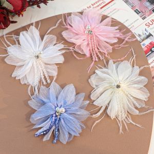 BESTITIT Organza Phụ Kiện Hoa Lớp khảm pha lê lấp lánh Chi tiết tua rua pha lê Phụ kiện trang trí túi xách Thanh lịch Hoa Phụ Kiện Làm Mũ Tự Làm Làm vương miện tóc