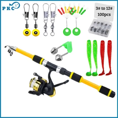 PKC Joran Pancing Set 1.8M Memancing Spinning Fishing Rod Reel Telescopic Portable 5.2:1 Gear Ratio