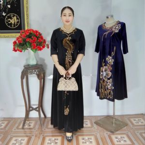 Đầm trung niên cho mẹ VH024 Là mẫu đầm maxi Nhung 7 mảnh liền dự tiệc sang chảnh quý phái