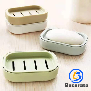 BECORATE Double Layer Square Bathroom Soap Dish with Cover Plastic Drain Soap Box Household Bathroom Travel Simple