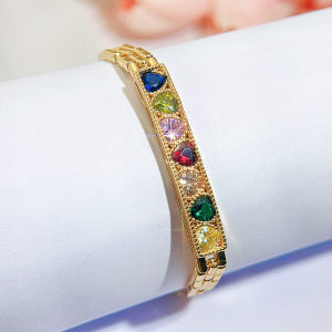 Sequito tinh tế trang sức nữ Inlay nhiều màu hình trái tim AAA Zircon lập phương mạ Vàng Bling bữa tiệc đêm Vòng đeo tay B344