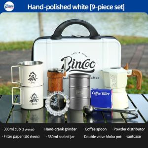 Bincoo Ngoài Trời ấm moka Set Với Carry Trường Hợp Đôi Van Cắm Trại Đặt Bình đựng cà phê Với máy xay thủ công Set Hoàn Chỉnh Xách Tay Thiết bị tập Cà Phê