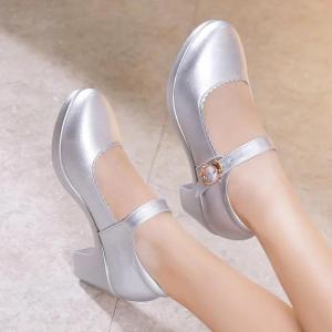 5cm Kích thước nhỏ 32-43 Văn phòng của mẹ Giày cao gót khối Med nông Mary Janes Máy bơm nền tảng 2026 Mùa thu Đỏ Trắng Bạc Giày cưới 2026