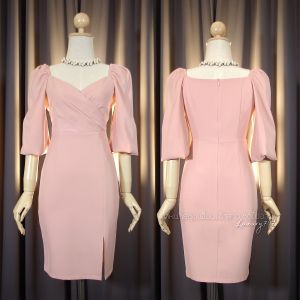 [พร้อมส่ง] [LUXURY707] เดรสแขนยาว ดีเทลจับจีบพรางเอว (VG4110)