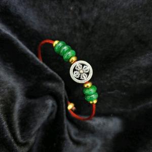 Q2412 Vòng ngũ điếu Cẩm Thạch Sơn Thủy mix charm Bạc Thái bánh xe pháp luân dây cáp khóa rút freesize - Phong Thuỷ TUDO P