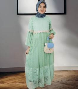 Gamis Brokat Simple Elegan Olivia Dres Brukat Mix Tile Busui Friendly Dress Kondangan Waita Kekinian