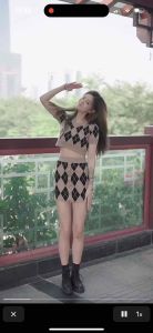 Fashion V-neck top&skirt terno/Korean checker summer terno/fashion clothes set xs-m