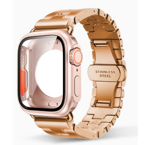 Strap +Case For Apple Watch 11 42mm 46mm New H-Shaped Butterfly Buckle Stainless Steel Band Belt For iWatch Series 11 10 9 8 7 6 5 4 SE3 44mm 45mm 41mm 40mm 38mm