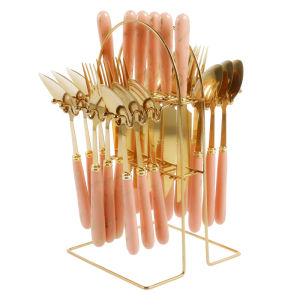 24 Pcs Gold stainless steel cutlery marble pattern Knife Forks Spoons Set light luxury gift box