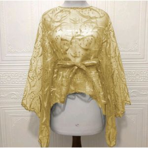 Atasan Outer Wanita Korean Style Brukat Cape Tille Seragam Bridesmaid Outfit Fashion Wanita Kebaya Kekinian Crop Kondangan Pesta Baju Broklat C5I9