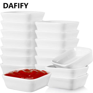DAFIFY Ceramic Square Bright White Porcelain Soy Sauce Dishes Cup for Soy Tomato BBQ Dipping Bowl - 12/Pack