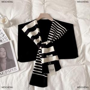 [COD] WEICHENG New Match Black And White Knitted Striped All-Matching Fashion Decoration Website Red Plus-Sized Neck Protection Shoulder Shawl