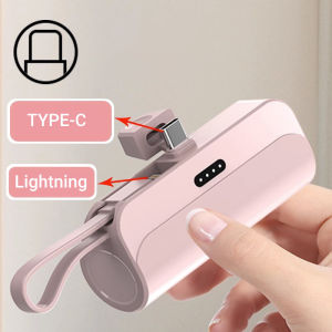 CS: Mini Capsule Powerbank 5000mAh Portable Emergency Built-in Type-C iOS Cable Fast Charging