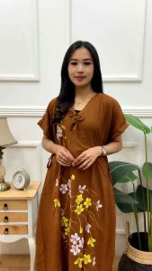 Dress Lukis Sakura LD 120cm Jumbo XXL - New Dress Kimono Bunga Sakura Lukis Bahan Rayon Grade A Tebal Best Seller by Muradha.id
