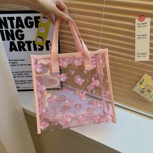Christmas Gift Halloween Hot Sanrio Kawaii Pvc Cosmetic Bag Hellokitty Cartoon Wash Bag Kuromi Cartoon Cute Girl Beach Bag Fashion Handbag 2024 New Style