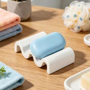 XIJIBAN Marble Pattern Soap Dish Silicone Wave Shaped Soap Holder Quick Drying Soap Tray Bathroom Sink