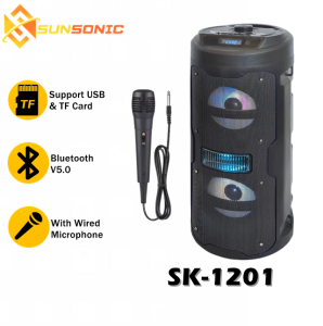 QIXI SK-2030 High Quality Bass Sound Quality KARAOKE Wireless Bluetooth Leather Type Speaker with Wireless Microphone