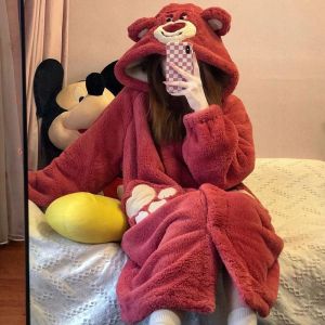 Kawaii Snow White Pajamas Nightgown Cartoon Hooded Bathrobe Flannel Thickened Long Robe Sleepwear Winter Nightdress Sweet Homewear