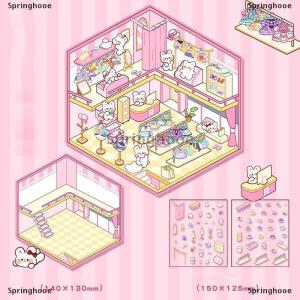 [COD] Springhooe 1เซ็ตสติกเกอร์ติดห้องโดยสารจำลองการ3D ที่สร้างสรรค์การ์ตูนน่ารักทำมือ DIY สติกเกอร์ภูมิทัศน์ฉากสติกเกอร์ติดซ้อน