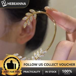 hebeanna คลิปหนีบหูใบพลอยเทียมแฟชั่นสำหรับผู้หญิงต่างหูเพทายแบบไม่ต้องเจาะสำหรับงานเลี้ยงงานแต่งงาน