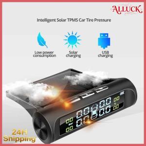 ALLUCK Solar Car Tire Pressure Alarm 4 External Sensors LCD Display Auto Security Alarm Systems Portable Real-Time Pressure Detection TPMS Monitor System