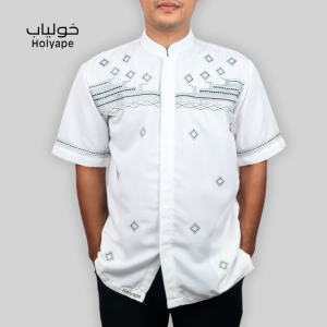 Holyape Baju Koko Muslim Medium Jumbo Lengan Pendek Polikatun Putih Tulang 12 Safiina