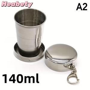 Heabety 250ml Stainless Steel Folding Cup Outdoor Travel Camping Portable Collapsible Water Cups With Keychain Retractable Teacups