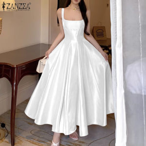 ZANZEA của phụ nữ Mượt mà sa tanh Khách dự đám cưới Váy maxi trắng Thanh lịch Cổ vuông Không tay Áo choàng dạ tiệc duyên dáng Áo choàng nữ 2026