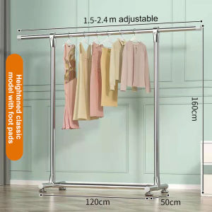 Stainless Clothe Rack Double Poles telescopic Drying Rack  with casters Sampayan Clothes Drying Rack Indoor outdoor