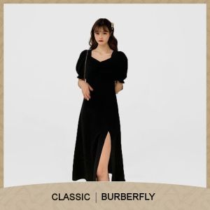 Burberfly Dress-- Plus Size Womens Summer Dress Covering Belly Skirt New Temperament Slit Loose Dress
