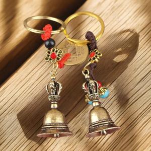 [fenggongshuode] Vintage Vintage Brass Bell Wings Decoration Guardian Bell Keychain Angel Relief Hanging Decor