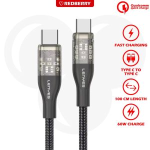 Kabel Data LENYES LC977 PD 27W 60W Transparan Type C to Type C Lightning iphone Fast Charging QC3.0 Kabel charger Nylon 1meter cas original