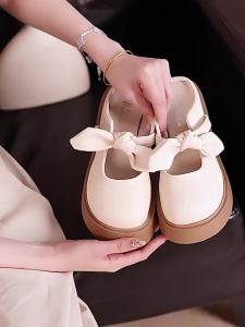 [FreeShipping] Sweet 2025 Spring/Summer New Style Outdoor Half-Slippers Cute Versatile Bowknot Closed-Toe Thick-Soled Womens Slippers