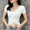 Crop Top Wanita VILLING SERUT Depan Knit Rib (LD 88, P 40). 