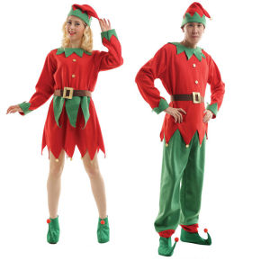【Candy style】 Adult Christmas clothing Christmas elf red and green color scheme performance clothing childrens performance foot cover hat including