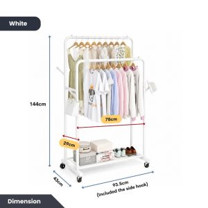 Easyhome.sg Heavy Duty Movable Clothes Rack    Premium Steel Laundry Hanger    Wardrobe Closet Stand Organizer