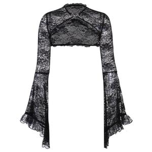 Womens Hollow out Crop Tops Gothic Half Shirt Stylish Flare Sleeves Lace Smock Tops Punk Cover Up with Cheongsam Buckle