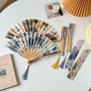 LEIFNYDI Chinese Style Silk Folding Fan Flower Classical Handheld Fan Vintage Elegant Tassel Folding Fan Home Decoration