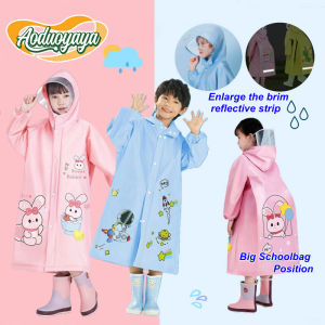 Aoduoyaya Childrens Cartoon Raincoat Thickened and Extended Waterproof Raincoat with Backpack Baju Hujan 儿童雨衣
