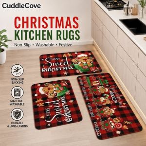 Christmas Kitchen Rugs Non Slip Washable Floor Mat Xmas Snowman Elk Tree Decorative Entryway Runner Carpet