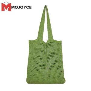 MOJOYCE ผู้หญิงกลวงถักกระเป๋าสะพายที่เรียบง่ายโครเชต์นักช้อปกระเป๋าถือยอดจับ