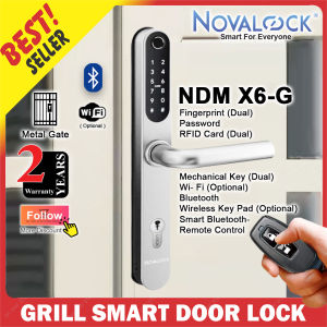 Novalock NDM X6-G (Silver/Black) Dual Fingerprint Password Bluetooth Smart Digital Grill Gate Lock (WiFi optional) / Novalock