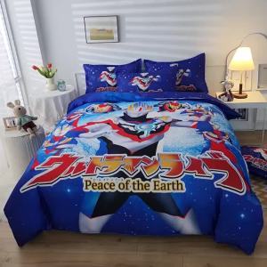4 in 1 cartoon Ultraman print bedding set for Boys Single/super single/Queen size duvet cover flat sheet/fitted sheet pillcase big cartoon bed sheet set