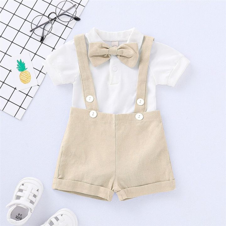 Mikrdoo Christening Baptismal Clothes Set 0-2 Years Newborn Baby Boy  Gentlemen's Suit Baptismal Formal Wedding Outfit Short Sleeve Romper Top 