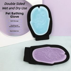 OUTOPEN Pet Comb Dog Cat Bath Massage Gloves Double Sided Grooming Massage Pet Bath Brush Pet Supplies Pet Cleaning Tool Cat Deshedding Comb for Dog Cat
