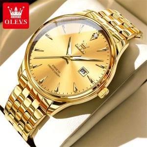 OLEVS watch for men original swiss import waterproof calendar luminous gold simple dial design quartz stainless steel fashionable business luminous relo for men