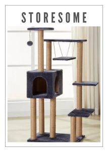 Deluxe Grey Series Cat Tree Climbing Sisal Post With Hanging Hammock