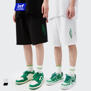 INFLATION 2022 spring and summer new mens trendy brand personality printed raw edge casual loose straight campus student home shorts