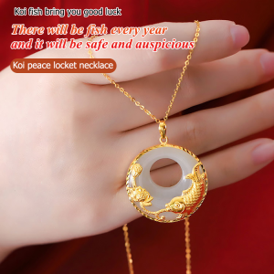 cultural connotation Jewelry Necklace Peace Buckle Charm Chain protective of the body Gold Jade Peace Button Necklace